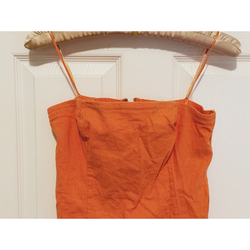 Abercrombie & Fitch Linen Strapless Mini Dress Small Orange Euro Resort Beach - Picture 4 of 9